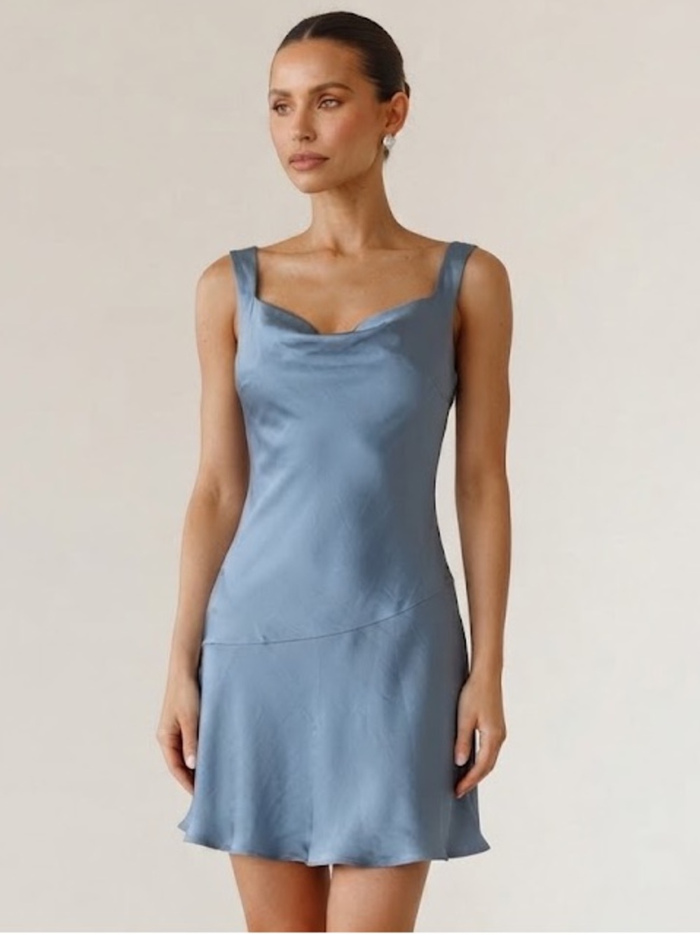 Wild Fable Blue Satin Cowl Neck Mini Slip Dress Size S NWT